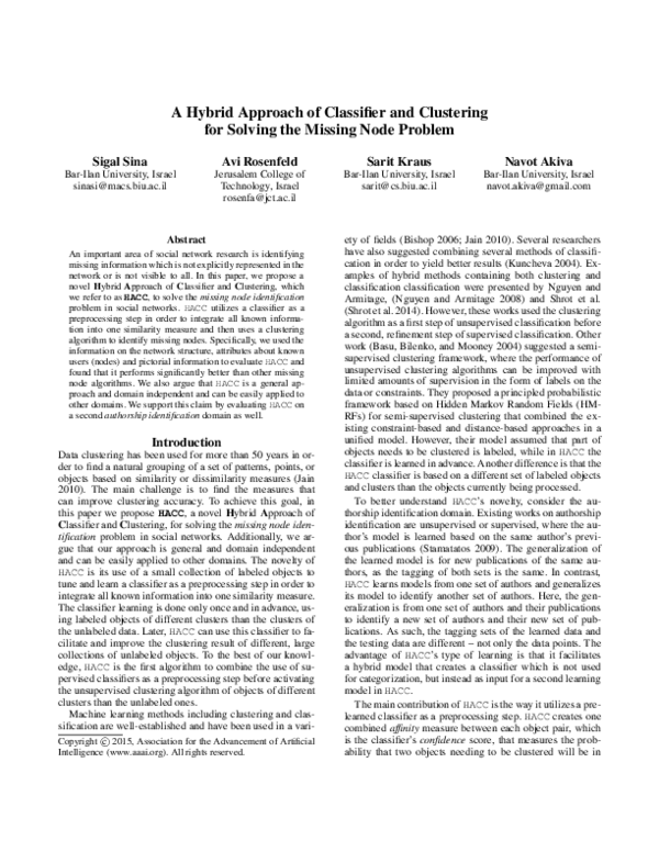 (PDF) A Hybrid Approach of Classifier and Clustering for Solving the ...