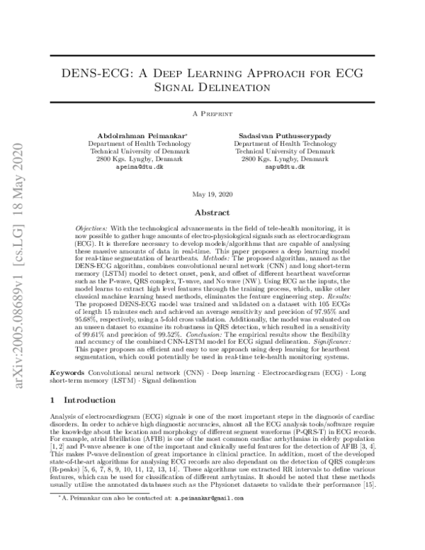 (PDF) DENS-ECG: A deep learning approach for ECG signal delineation