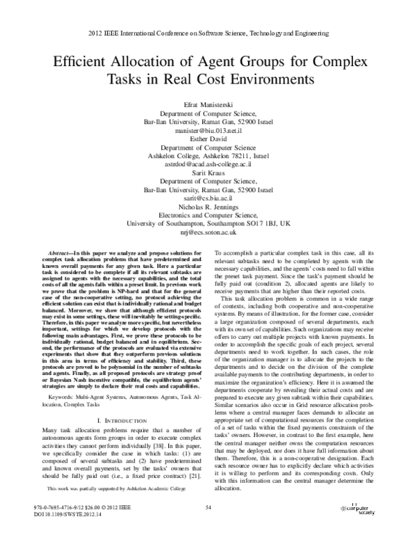 (PDF) Efficient Allocation of Agent Groups for Complex Tasks in Real ...