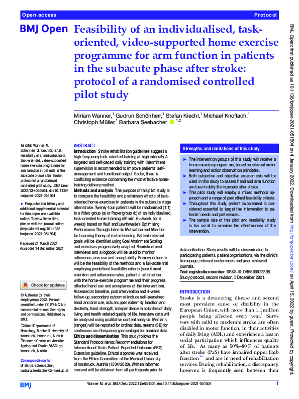 (PDF) Feasibility of an individualised, task-oriented, video-supported ...