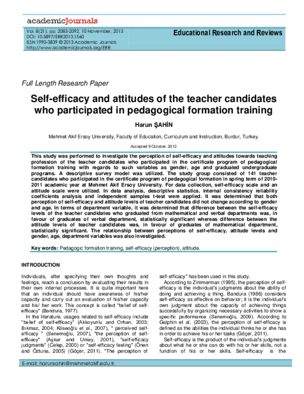 (PDF) Self-efficacy and attitudes of the teacher candidates who ...