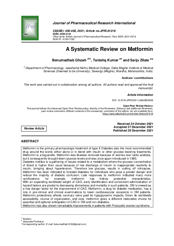 (PDF) A Systematic Review on Metformin