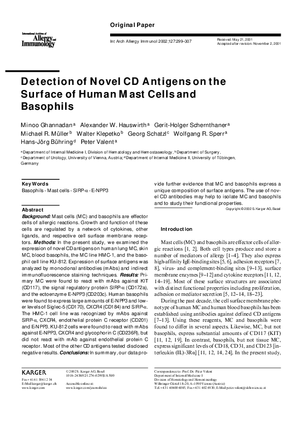 (PDF) Detection of Novel CD Antigens on the Surface of Human Mast Cells ...