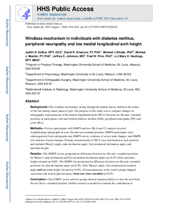 (PDF) Windlass Mechanism in Individuals With Diabetes Mellitus ...