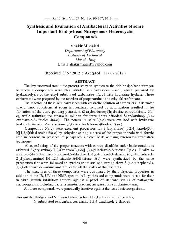 (PDF) Synthesis and Evaluation of Antibacterial Activities of some ...