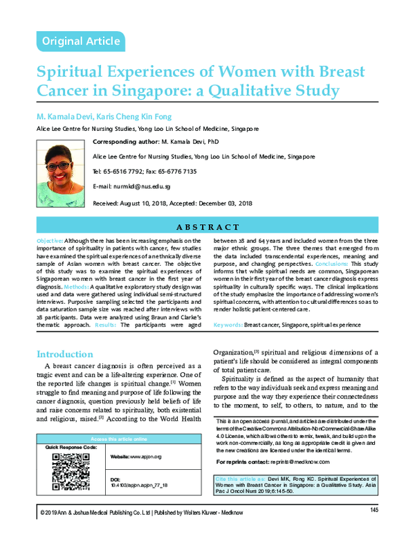 (PDF) Spiritual Experiences of Women with Breast Cancer in Singapore: A ...