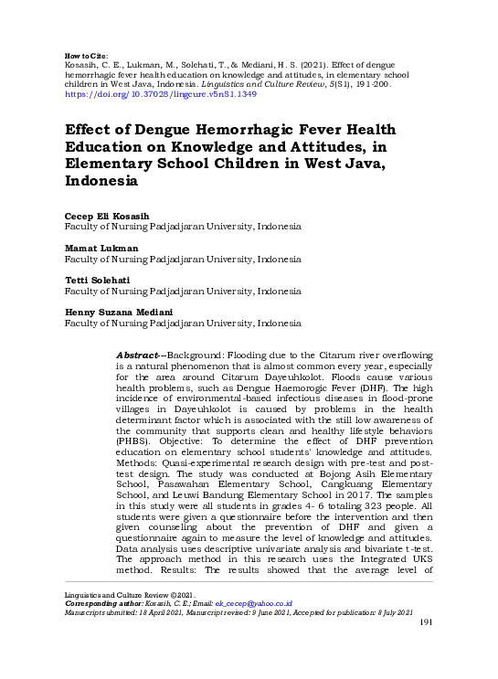(PDF) Effect of dengue hemorrhagic fever health education on knowledge ...