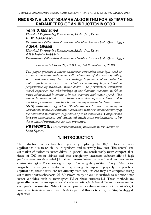(PDF) Recursive Least Square Algorithm for Estimating Parameters of an ...