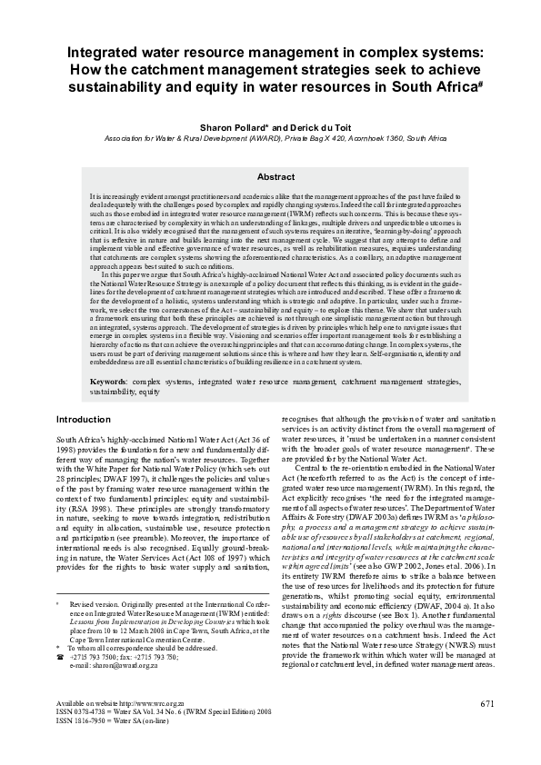 (PDF) Integrated water resource management in complex systems: How the ...