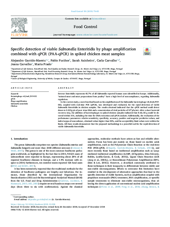 (PDF) Specific detection of viable Salmonella Enteritidis by phage ...