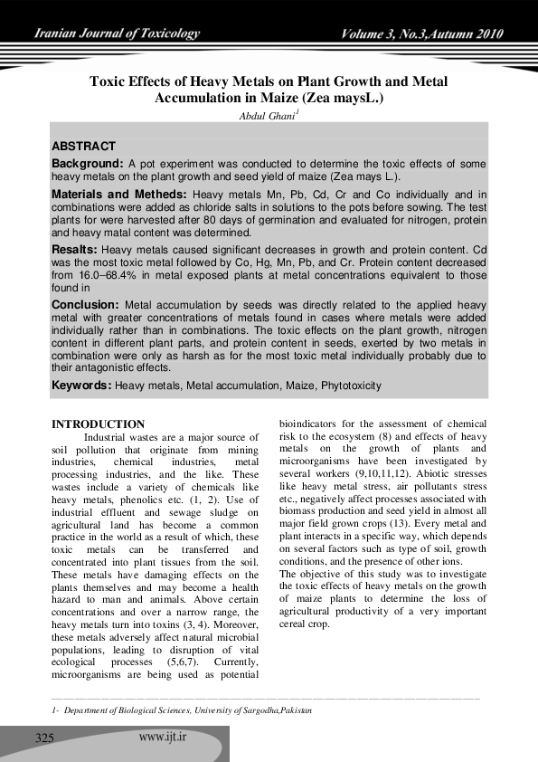 (PDF) Toxic Effects of Heavy Metals on Plant Growth and Metal ...
