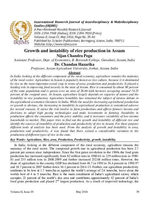 (PDF) Growth and instability of rice production in Assam