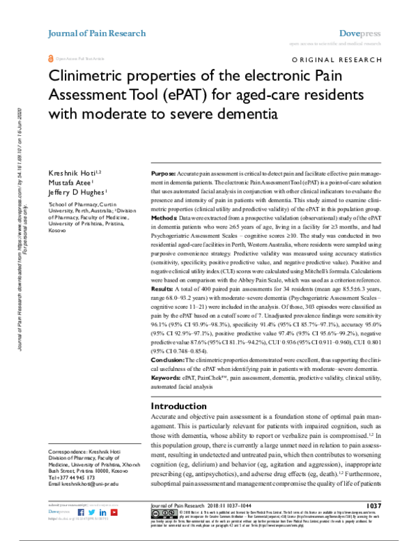 (PDF) Clinimetric properties of the electronic Pain Assessment Tool ...