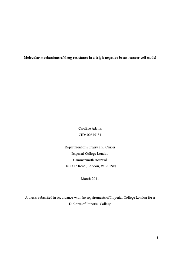 (PDF) Molecular mechanisms of drug resistance in a triple negative ...