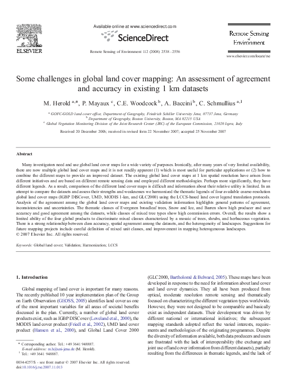 (PDF) Some challenges in global land cover mapping: An assessment of ...