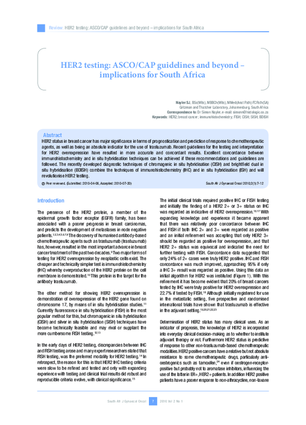 (PDF) HER2 testing: ASCO/CAP guidelines and beyond – implications for ...
