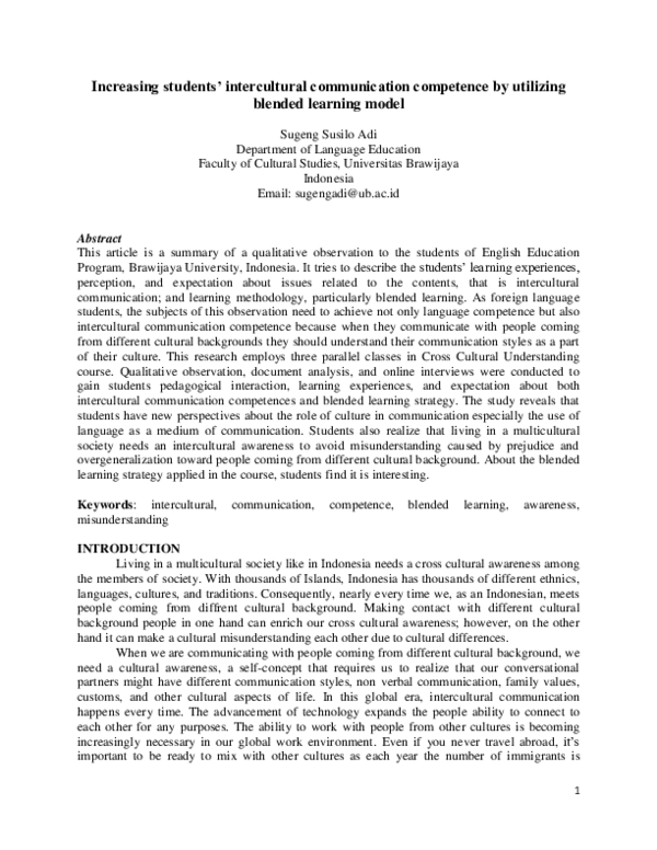 Pdf Increasing Students Intercultural Communication Competence By Utilizing Blended Learning Pdf Increasing Students Intercultural Communication Competence By Utilizing Blended Learning