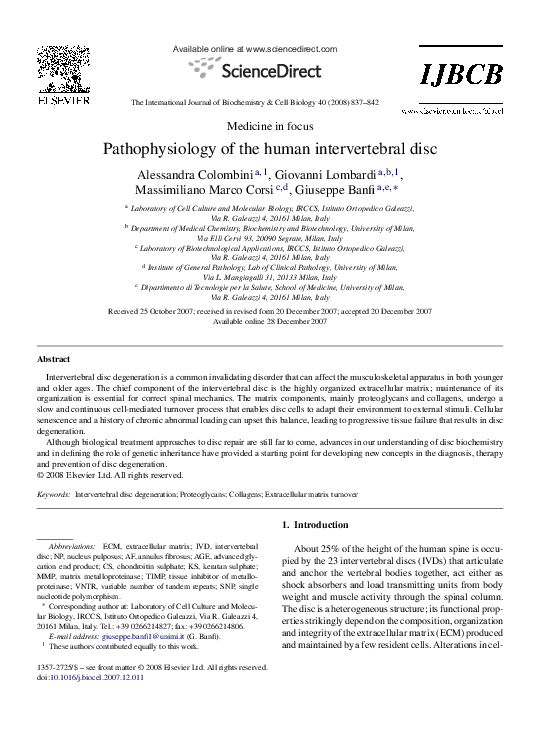 (PDF) Pathophysiology of the human intervertebral disc