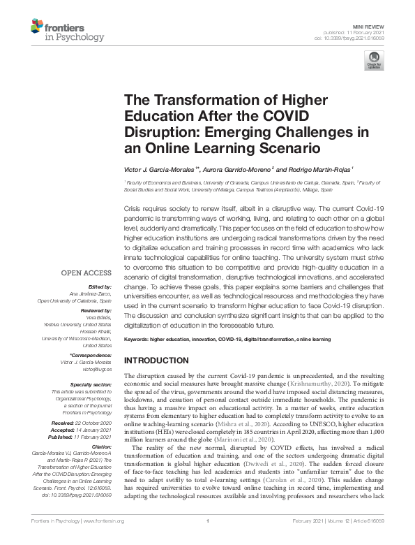 (PDF) The Transformation of Higher Education After the COVID Disruption ...