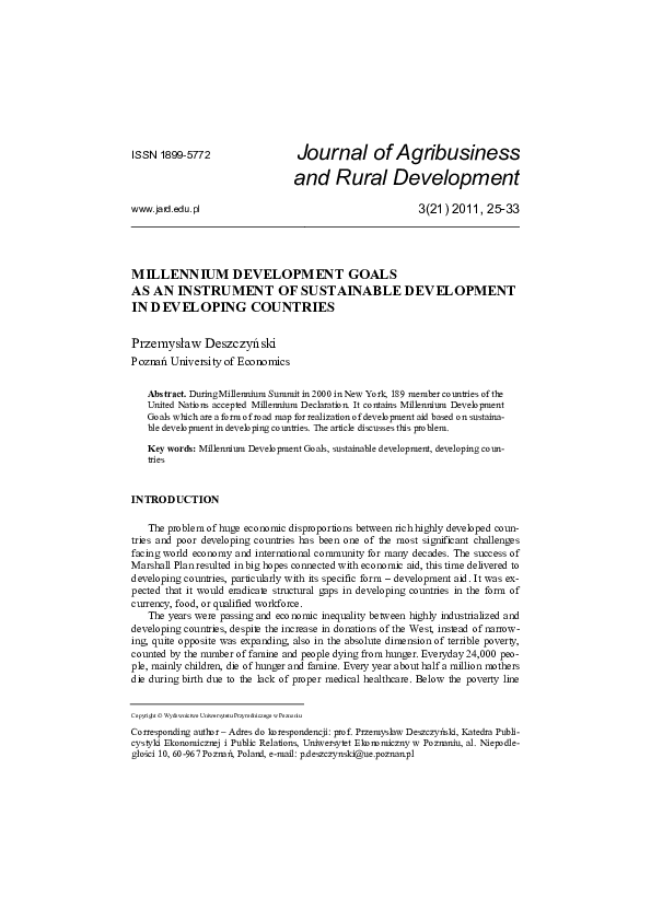 (PDF) Millennium Development Goals as an Instrument of Sustainable ...