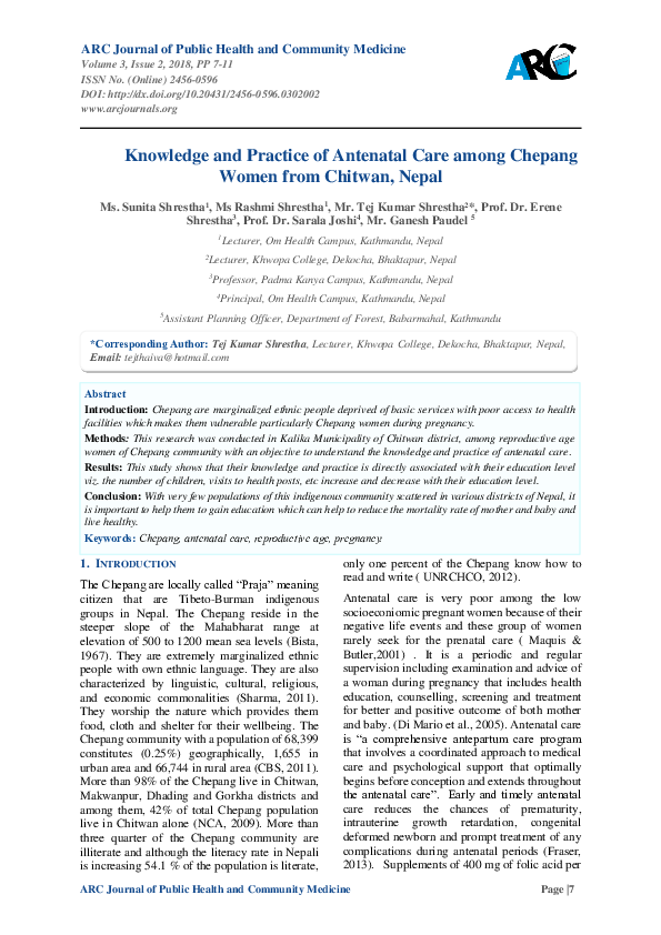 (PDF) Knowledge and Practice of Antenatal Care among Chepang Women from ...