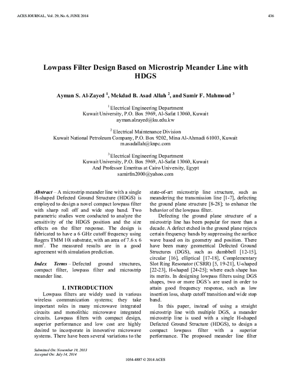 (PDF) Lowpass Filter Design Based on Microstrip Meander Line with HDGS