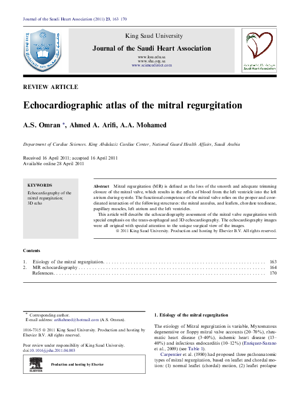 (PDF) Echocardiographic atlas of the mitral regurgitation