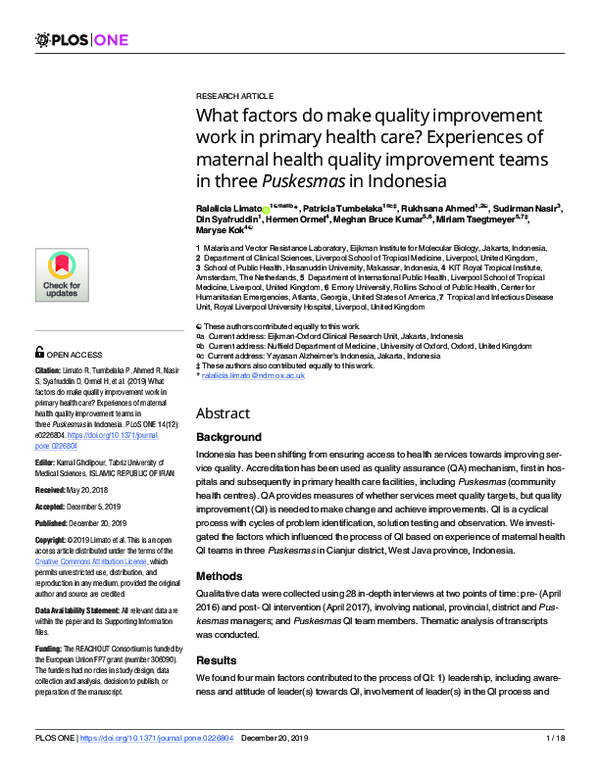 (PDF) What factors do make quality improvement work in primary health ...