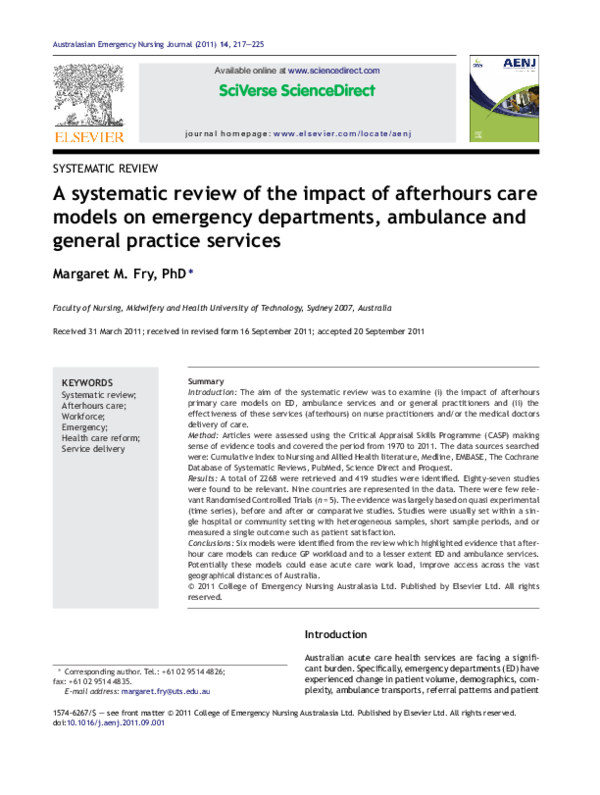 (PDF) A systematic review of the impact of afterhours care models on ...