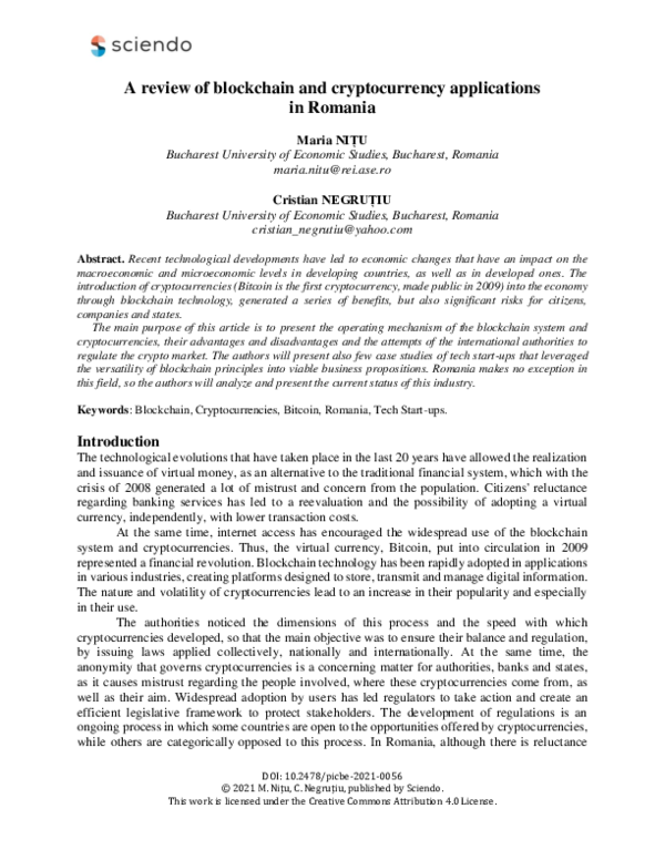 (PDF) A review of blockchain and cryptocurrency applications in Romania