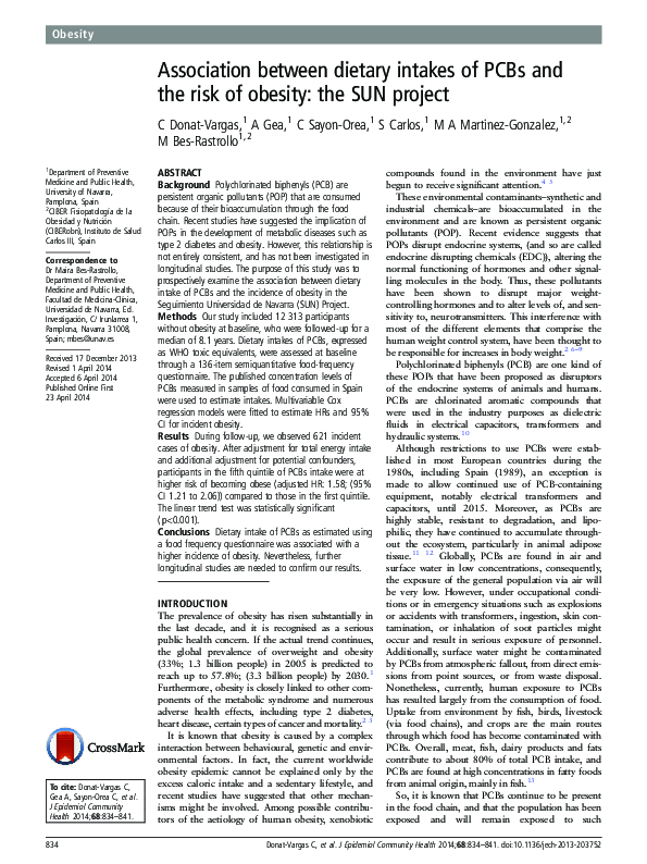 (PDF) Association between dietary intakes of PCBs and the risk of ...