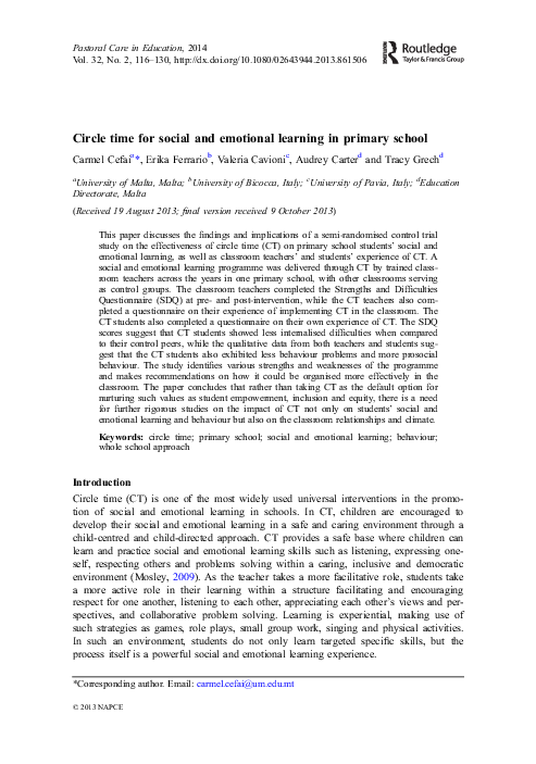(PDF) Circle time for social and emotional learning in primary school