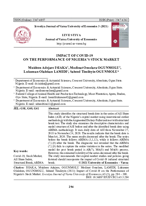 (PDF) Impact of Covid-19 on the Performance of The Nigeria`s Stock Market