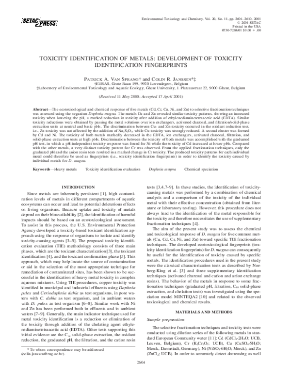 (PDF) Toxicity Identification of Metals: Development of Toxicity ...