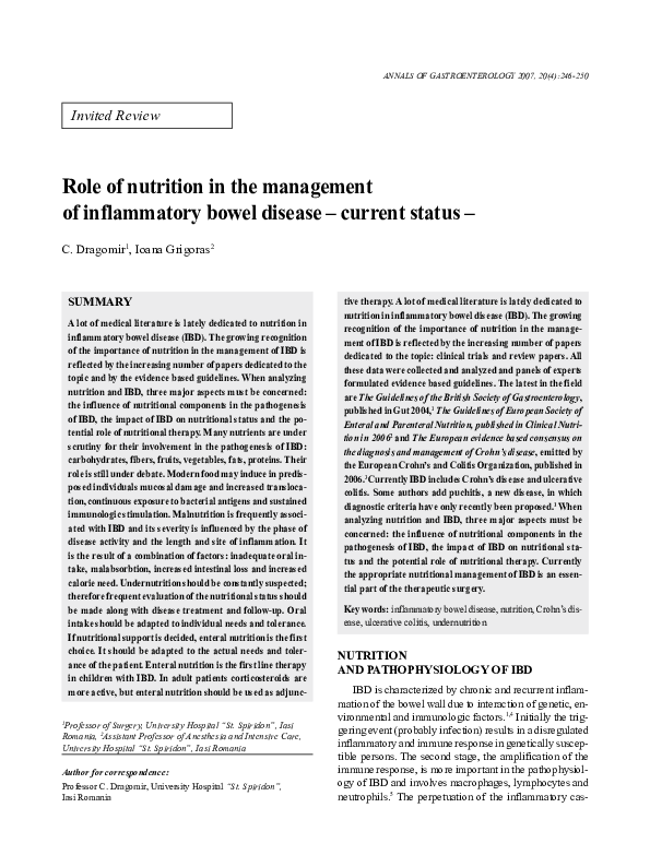 (PDF) Role of nutrition in the management of inflammatory bowel disease ...