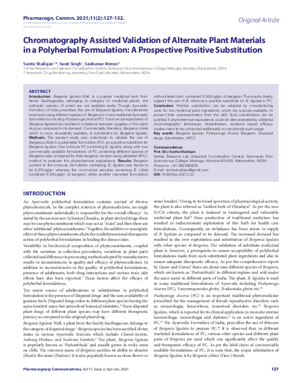 (PDF) Chromatography Assisted Validation of Alternate Plant Materials ...