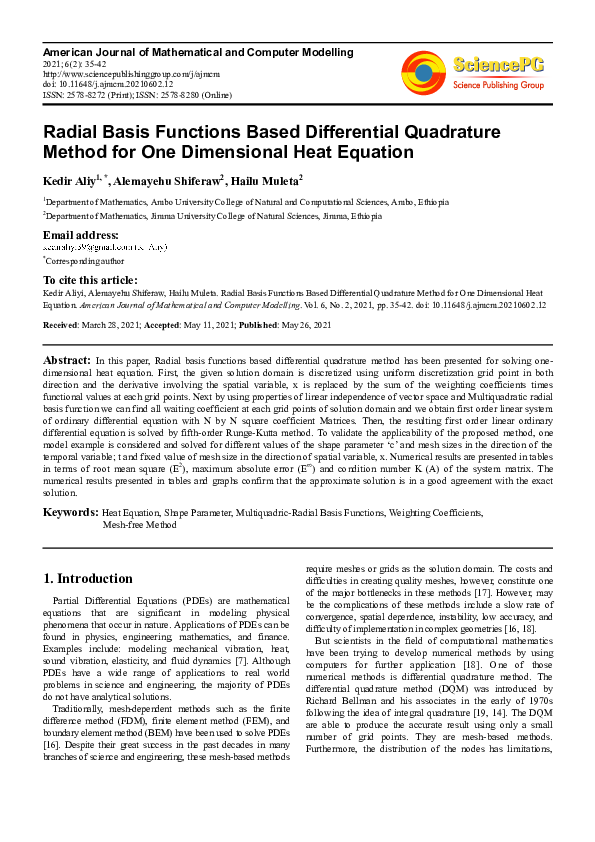 (PDF) Radial Basis Functions Based Differential Quadrature Method for ...
