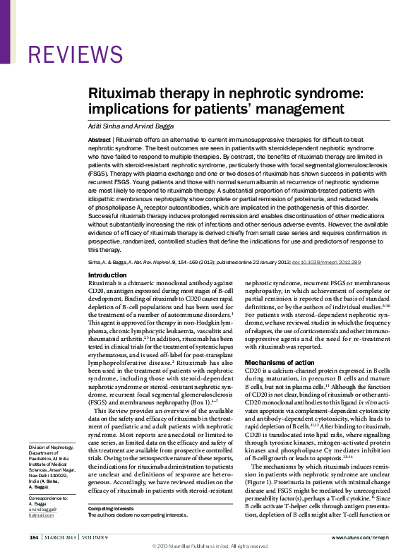 (PDF) Rituximab therapy in nephrotic syndrome implications for