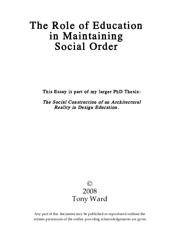 (PDF) The Role of Education in Maintaining Social Order