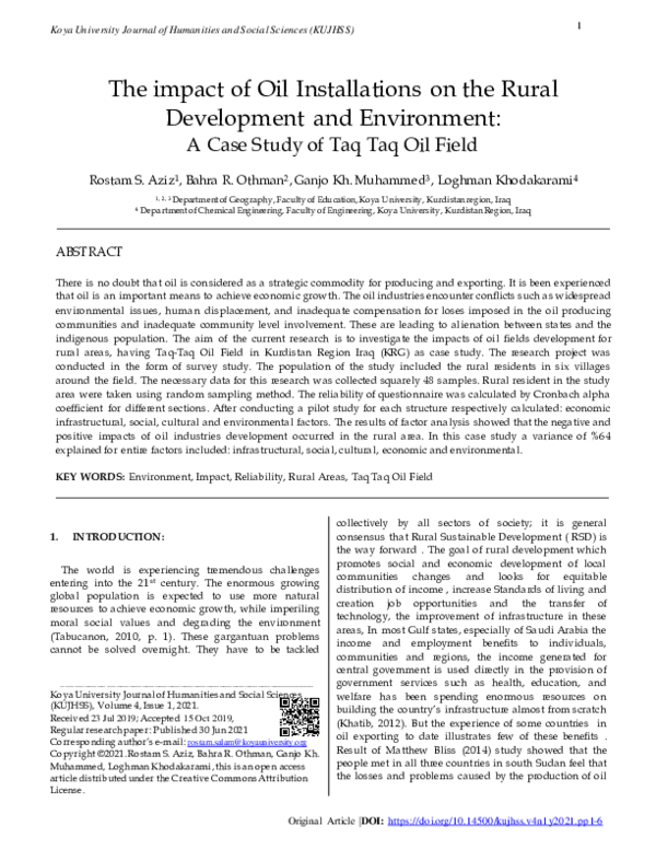 (PDF) The Impact of Oil Installations on The Rural Development and ...