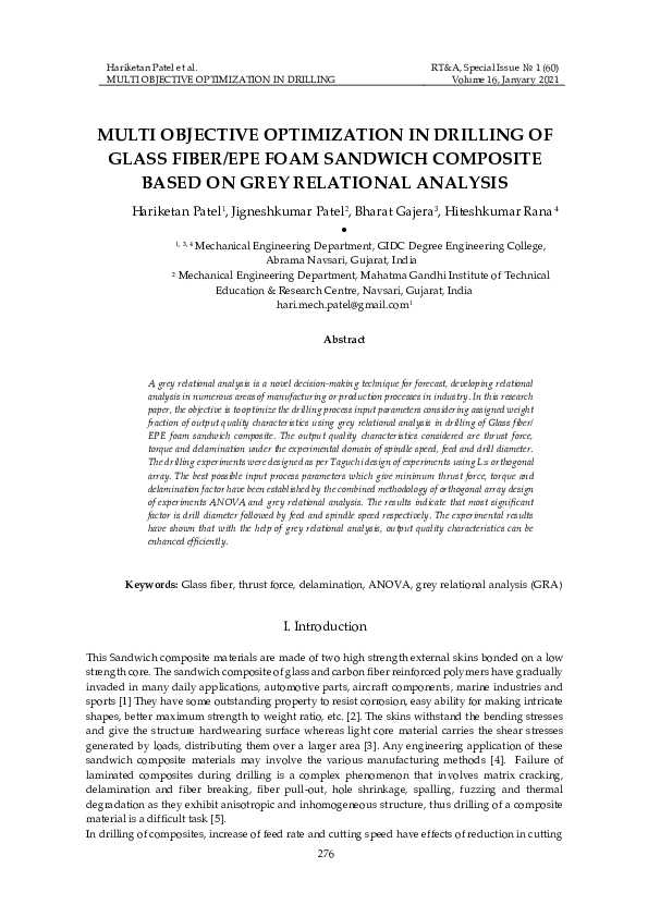 (PDF) Multi Objective Optimization in Drilling of Glass Fiber/Epe Foam ...