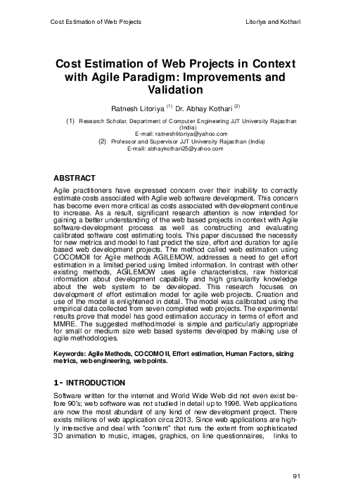(PDF) Cost Estimation of Web Projects in Context with Agile Paradigm ...