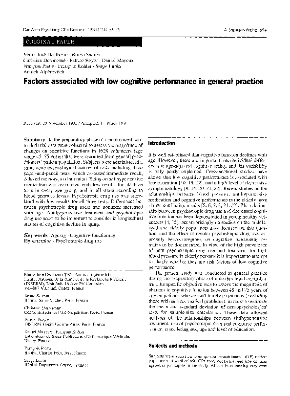 (PDF) Factors associated with low cognitive performance in general practice