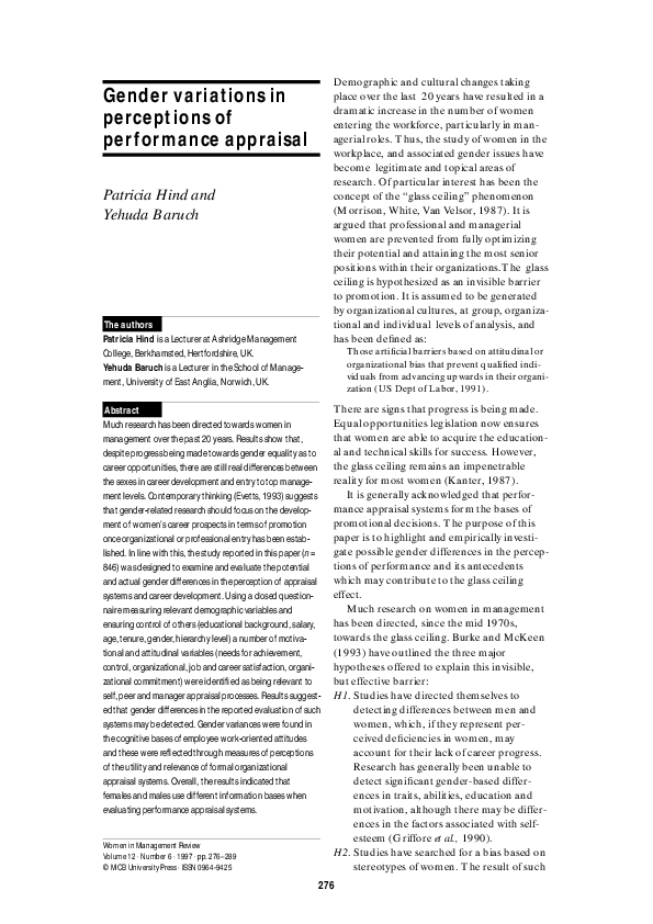 (PDF) Gender variations in perceptions of performance appraisal