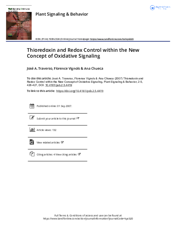 (PDF) Thioredoxin and Redox Control within the New Concept of Oxidative ...