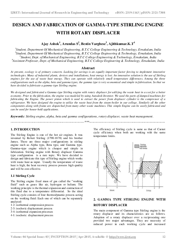(PDF) Design and Fabrication of Gamma-Type Stirling Engine with Rotary ...