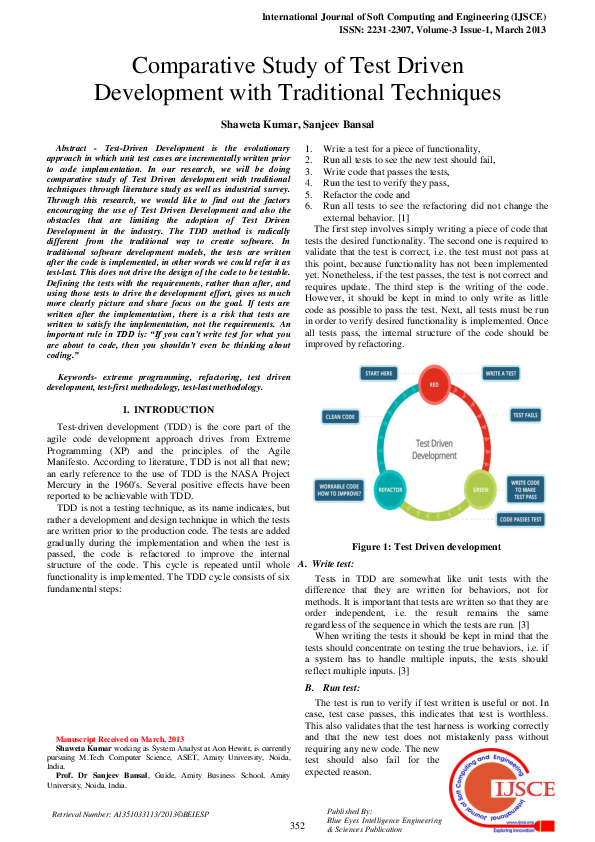 (PDF) Comparative study of test driven development with traditional ...