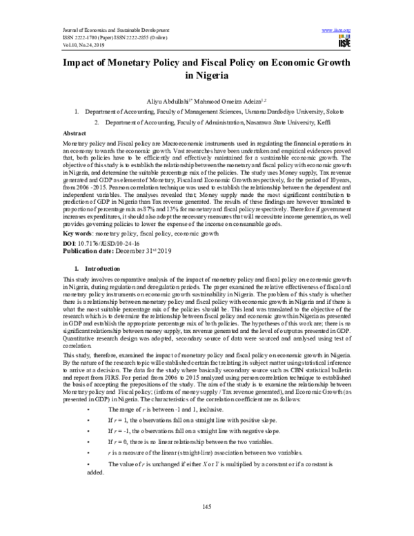 (PDF) Impact of Monetary Policy and Fiscal Policy on Economic Growth in ...