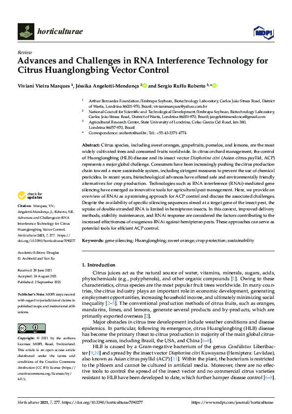 (PDF) Advances and Challenges in RNA Interference Technology for Citrus ...
