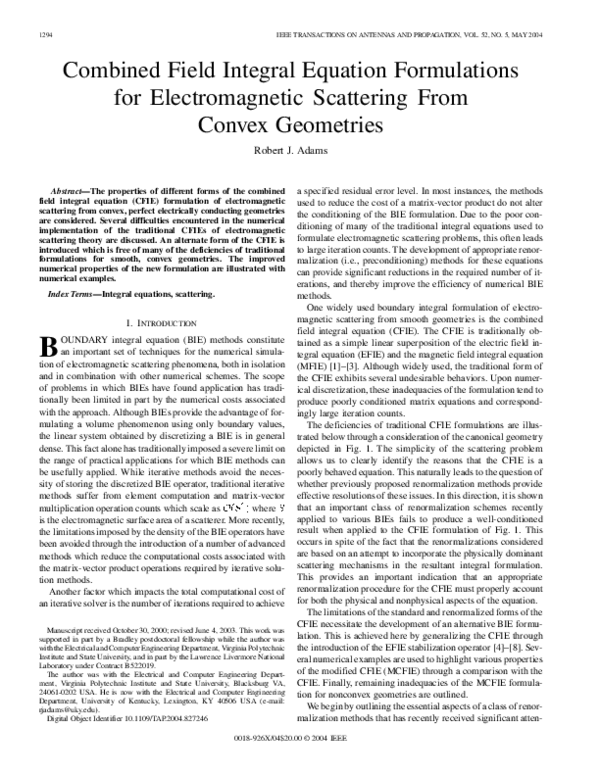 (PDF) Combined Field Integral Equation Formulations for Electromagnetic ...